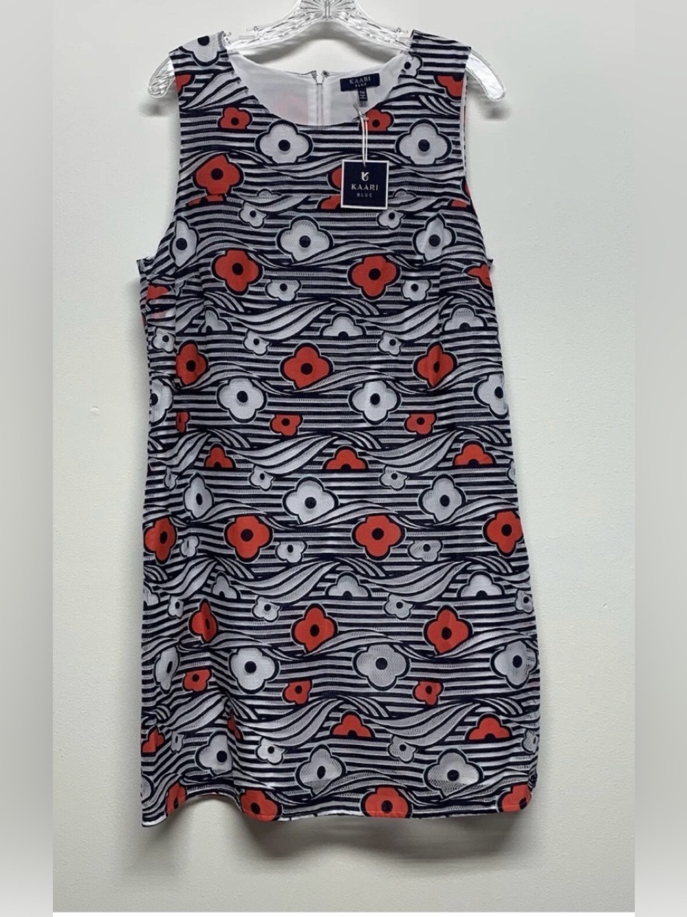 Kaari Blue Women's Size 16 Red White Navy Floral Cascade Floral Dress NEW